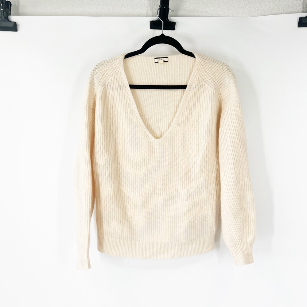 J. Crew 100% Cashmere V-Neck Long Sleeve Sweater in Cream